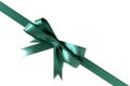 Green gift ribbon bow corner diagonal isolated on white background