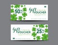 St. Patrick`s Day Gift voucher card, Green Gift Voucher template, coupon design, certificate