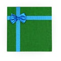 Green giftbox with blue striped wrapping paper on white. Top view. 3D illustration Royalty Free Stock Photo