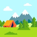 Green Glade, Open air Camping Vector Illustration