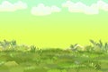 Green Glade. Summer meadow. Juicy grass close up. Grassland. Place on the field. Pasture. Cartoon style. Flat design