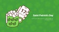 Green Glass With Beer Over Saint Patricks Day Banner With Clover Template Background