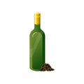 Green glass bottle of sunflower seed oil for salad