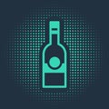 Green Glass bottle of vodka icon isolated on blue background. Abstract circle random dots. Vector Royalty Free Stock Photo