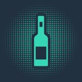 Green Glass bottle of vodka icon isolated on blue background. Abstract circle random dots. Vector Royalty Free Stock Photo