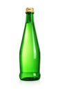 Green glass bottle with water without label isolated on white