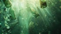 Floating Underwater Bottles.AI generated image Royalty Free Stock Photo