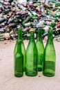 Green glass bottles recycling yard Royalty Free Stock Photo