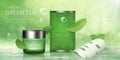 Green glass jar and facial sheet mask