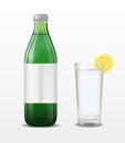 Green glass mineral water bottle on white background Royalty Free Stock Photo