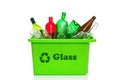 Green glass recycling bin isolated on white Royalty Free Stock Photo