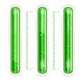 Green glass thermometer or battery. battery low full battery half full battery