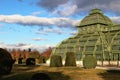 Green glasshouse, palm house in Dutch garden near Schoenbrunn palace, former imperial summer residence, Vienna, Austria