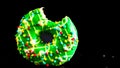 Green glazed donut with sprinkles isolated. Close up of colorful bitten donut Royalty Free Stock Photo