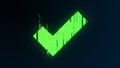 Green glitch correct icon. Distorted checkmark approval symnol