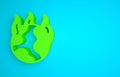 Green Global warming fire icon isolated on blue background. Minimalism concept. 3D render illustration Royalty Free Stock Photo