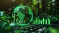Green Globe with Data Visualization on Keyboard in Nature, Generative AI Royalty Free Stock Photo