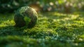 A green globe in a forest with moss and abstract sunlight defocused on it on Earth Day Royalty Free Stock Photo