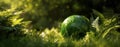 The Green Globe Surrounded by Lush Foliage in a Vibrant Forest Setting AI generated image Royalty Free Stock Photo