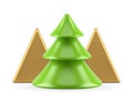 Green glossy Christmas tree with metallic golden triangle pyramid geometric shape 3d icon vector Royalty Free Stock Photo