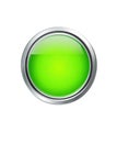 Green glossy round button with shiny metallic rim, isolated user interface Royalty Free Stock Photo