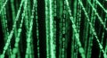 Green glowing binary code representing data flow in a dynamic digital information stream. Royalty Free Stock Photo