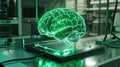 Green glowing brain hologram representing artificial intelligence concept Royalty Free Stock Photo