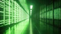 Green glowing data center server rack corridor Royalty Free Stock Photo
