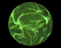 Green glowing energy ball over black background