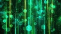 Green glowing hexagons representing digital data network stream Royalty Free Stock Photo