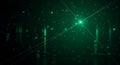 Green glowing particles and light lines against a dark background, representing digital data and futuristic technology Royalty Free Stock Photo