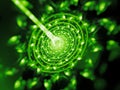 Green glowing quantum beam hit target