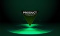 Green glowing ring on floor. Circle podium or teleport. Futuristic product stand template for pc gaming accessories
