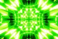 Green glowing spark kaleidoscope. Abstract Flickering Lights. 3D illustration