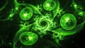 Green glowing spiral quantum with balls Royalty Free Stock Photo