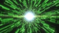 Green glowing tunnel of light energy radiating from a bright central core in motion Royalty Free Stock Photo