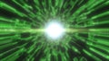Green glowing tunnel of light energy radiating from a bright central core in motion Royalty Free Stock Photo