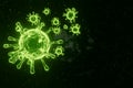 Green virus cell bacteria on 3D render, medical and science concept