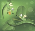 Green glowworms and love cartoon Royalty Free Stock Photo