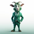 Green Goat: A Dreamlike 3d Cartoon Illustration In Business Attire Royalty Free Stock Photo