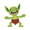 Green Goblin with Pointy Ears as Fairy Tale Character Vector Illustration