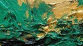 green and gold abstract oil painting on canvas, acrylic texture background, rough brushstrokes of paint Royalty Free Stock Photo