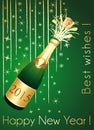 Green and gold Champaign greeting card. Royalty Free Stock Photo