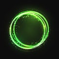 Green gold circle light effect with round glowing elements, particles and stars on dark background. Shiny glamour design Royalty Free Stock Photo