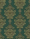 Green with gold damask background