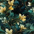 Green and gold dreamy tempera decoupage seamless pattern, created with generative AI Royalty Free Stock Photo