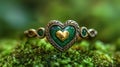 Green and Gold Heart Ring on Moss Royalty Free Stock Photo