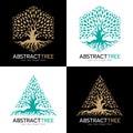 Green and gold Hexagonal and triangle abstract tree logo vector art design