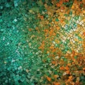 Green and gold tone mosaic tiles Arranged and scattered in a continuous pattern