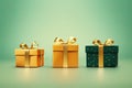 green and golden christmas gift box with bow AI generated Royalty Free Stock Photo